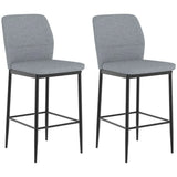 HOMCOM Set of 2 Velvet Bar Stools with Backrest and Footrest – Modern Steel Frame Kitchen Counter Stools, Grey