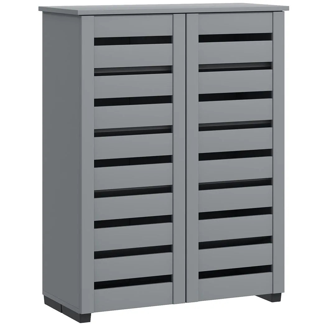HOMCOM 5-Tier Narrow Shoe Cabinet with Slatted Doors and Adjustable Shelves – Holds 15 Pairs, Dark Grey