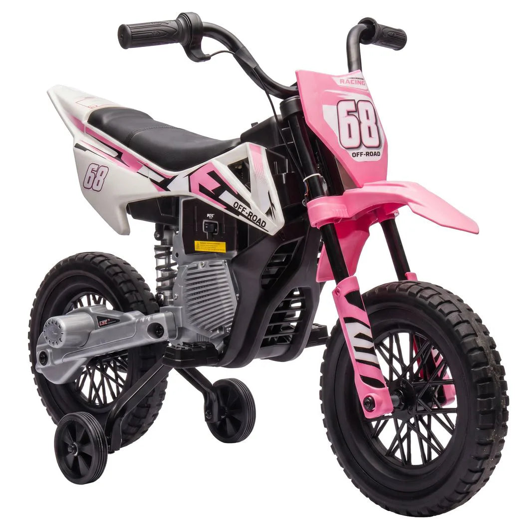 AIYAPLAY Kids 12V Electric Motorcycle with Training Wheels, Soft Start, Rear Suspension & Music – Ages 3-6, Pink