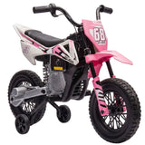 AIYAPLAY Kids 12V Electric Motorcycle with Training Wheels, Soft Start, Rear Suspension & Music – Ages 3-6, Pink