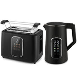 HOMCOM Kettle and Toaster Set with LED Touch Screen – Strix Kettle and 2-Slice Toaster, Black