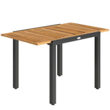 Outsunny Extendable Garden Dining Table with Acacia Wood Top, 80-120cm – Folding Leaf Patio Table, Natural and Black