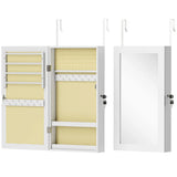 HOMCOM Wall-Mounted Jewellery Cabinet with Mirror, Lockable Storage with 80 Earring Slots and Hooks, White