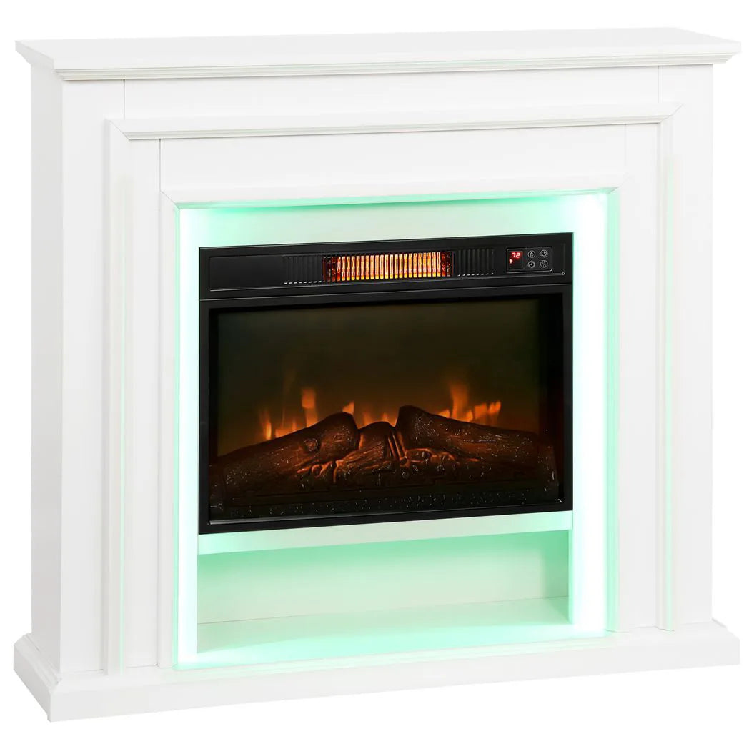 HOMCOM 1800W Electric Fireplace with Multicolour LED Flame Effect, Thermostat & Timer – Remote Control, White