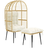 Outsunny Rattan Egg Chair with Footstool and Thick Cushions – Indoor Outdoor Garden Lounge Set, Beige