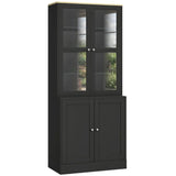 HOMCOM Modern Bookcase Display Cabinet with Glass Doors & Adjustable Shelves – Storage Unit, Black