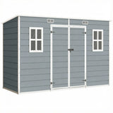 Outsunny 10 x 4ft Resin Garden Shed with Floor, Windows & Lockable Double Doors – Outdoor Storage, Grey