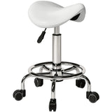 HOMCOM Salon Saddle Stool with Wheels – Adjustable Rolling Chair for Massage, Spa, Beauty and Tattoo, White
