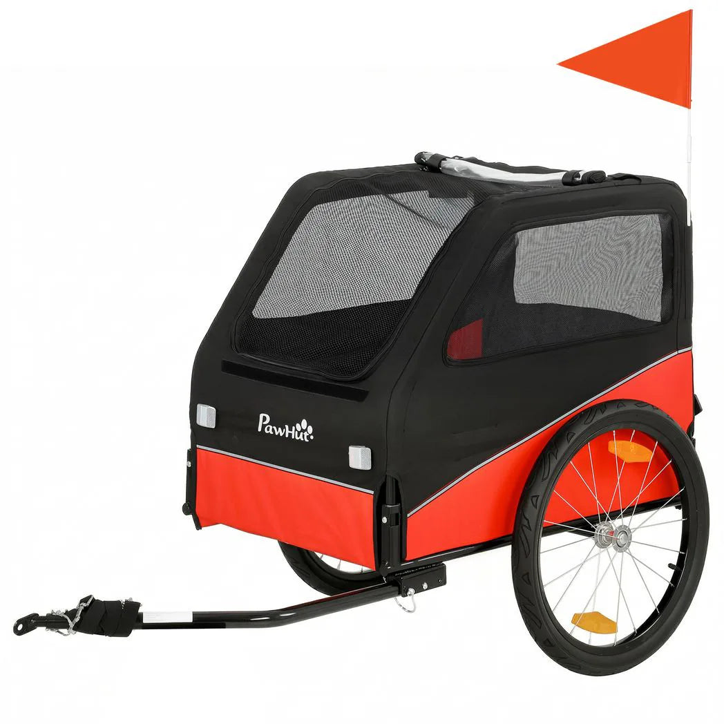 PawHut Dog Bike Trailer with 20" Inflatable Wheels and Reflectors – Bicycle Carrier for Medium Dogs, Red