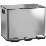 HOMCOM 3 x 20L Pedal Bin with Soft Close Lid, Removable Inner Buckets – Stainless Steel Triple Kitchen Bin, Silver Tone