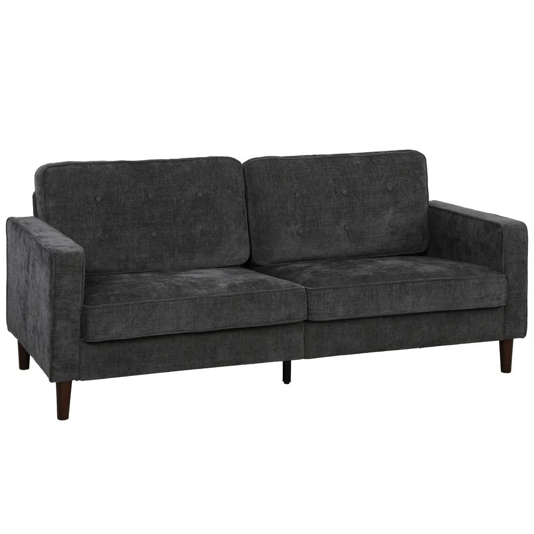 HOMCOM 3 Seater Sofa with Button-Tufted Back and Rubberwood Legs – Velvet-Feel Couch, Dark Grey