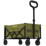 Outsunny 60L Foldable Festival Trolley – Collapsible Wagon Cart with Drop-Down Tailgate and Adjustable Handle, Green
