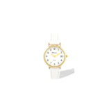 Ravel Ladies Gold-Tone Dated Watch with White Dial and White Faux Leather Strap