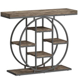 HOMCOM Industrial Console Table with 6 Open Shelves – Hallway Entryway Table with Metal Frame, Rustic Brown