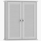 HOMCOM Wall Mounted Bathroom Cabinet with Louvred Doors and Adjustable Shelf – Storage Cupboard, White