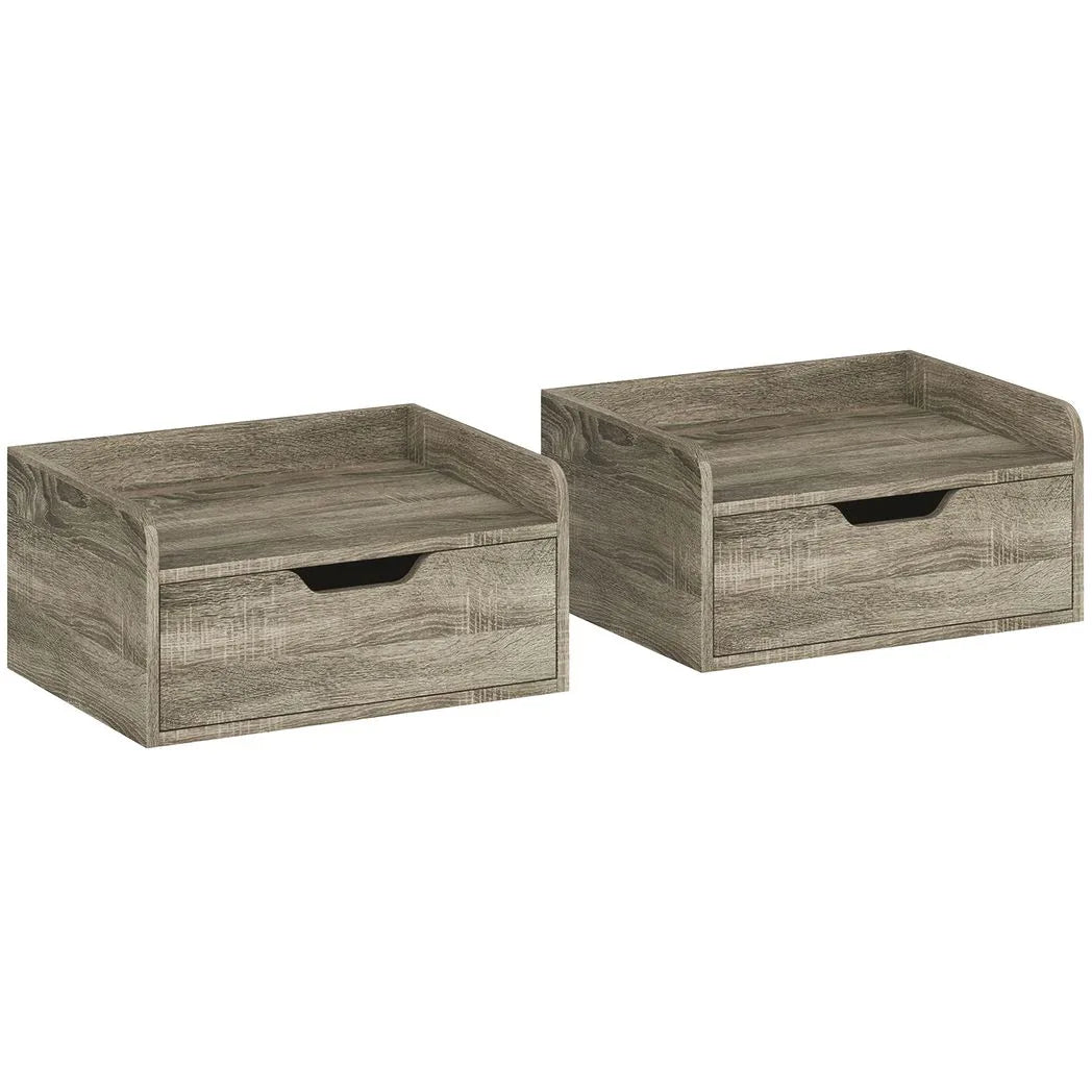 HOMCOM Set of 2 Floating Nightstands with Drawer, Wall-Mounted Bedside Tables – Bedroom Storage, Grey Wood Effect