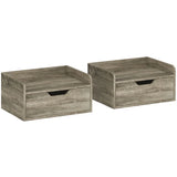 HOMCOM Set of 2 Floating Nightstands with Drawer, Wall-Mounted Bedside Tables – Bedroom Storage, Grey Wood Effect