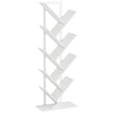 HOMCOM 9-Tier Tree Bookshelf with Steel Frame – Industrial Free Standing Bookcase for Books & Display, White