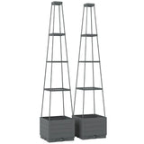 Outsunny Set of 2 Raised Garden Planters with Trellis – 12L Plastic Planter Boxes with Removable Drainage Trays