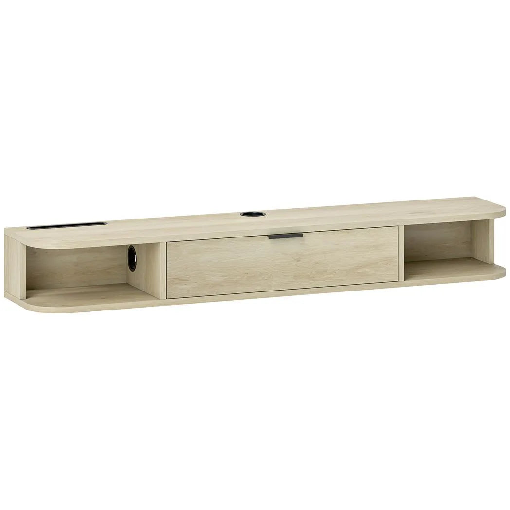 HOMCOM 120 cm Floating TV Unit with Flip Drawer & Cable Management – Wall Mounted for TVs up to 50 Inch, Natural