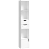 HOMCOM 158 cm Slim Bookcase with 2 Drawers, Cabinet and Adjustable Shelf – Space-Saving Bookshelf, White