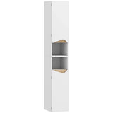 HOMCOM Tall Slim Bathroom Cabinet with 2 Doors and 2 Shelves – Space-Saving Storage, White and Natural Wood