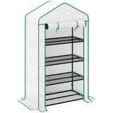 Outsunny Four-Tier Mini Greenhouse with Reinforced Plastic Cover and Roll-Up Door – Steel Frame Plant Shelter