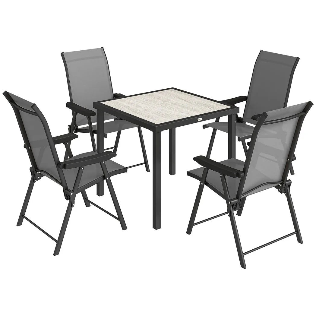 Outsunny 5 Piece Garden Dining Set for 4 with Square Table and Folding Mesh Chairs, Grey