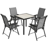Outsunny 5 Piece Garden Dining Set for 4 with Square Table and Folding Mesh Chairs, Grey
