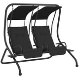 Outsunny Two-Seat Garden Swing Chair with Removable Protective Canopy and Cup Holders – Powder-Coated Steel Frame, Black