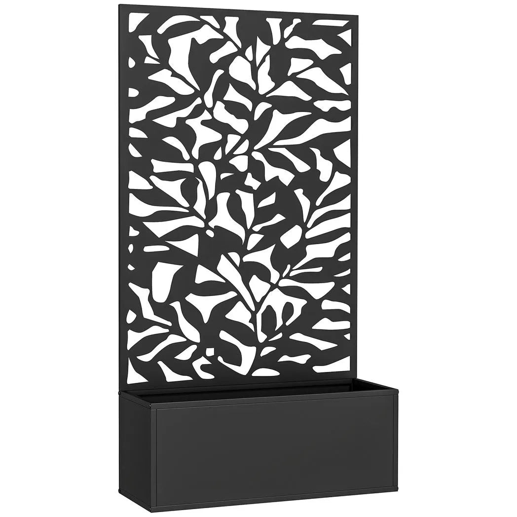Outsunny Metal Raised Garden Bed with Trellis and Privacy Panel – Wall-Mounted or Freestanding Planter, Black