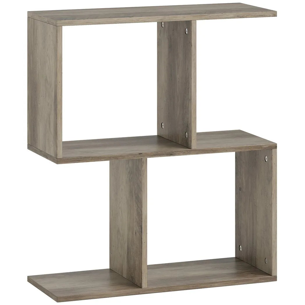 HOMCOM S-Shaped Narrow Side Table with 3-Tier Storage Shelves – Slim Living Room End Table, 50W x 19.5D x 58H cm, Grey
