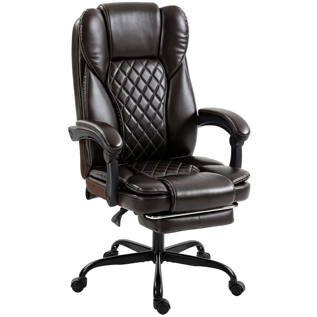 HOMCOM Executive Office Chair with 90–135° Recline, Retractable Footrest & High Back, Brown