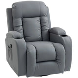 HOMCOM Massage Recliner Armchair with 8-Point Vibration, Lumbar Heat & Swivel Rocking Seat – PU Leather Recliner Chair, Grey