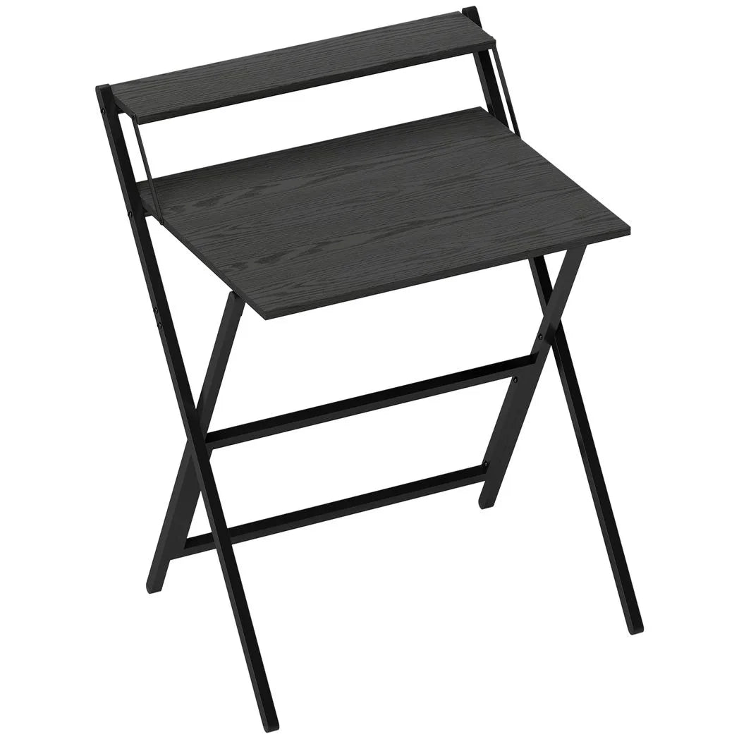HOMCOM 70 cm Folding Computer Desk with Monitor Shelf – Compact Foldable Home Office Table, Black