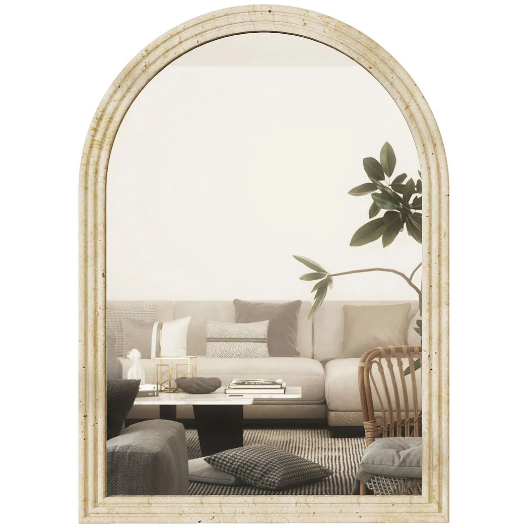 HOMCOM Arched Wall Mirror with Grooved Edge & Hooks, Wall-Mounted Mirror
