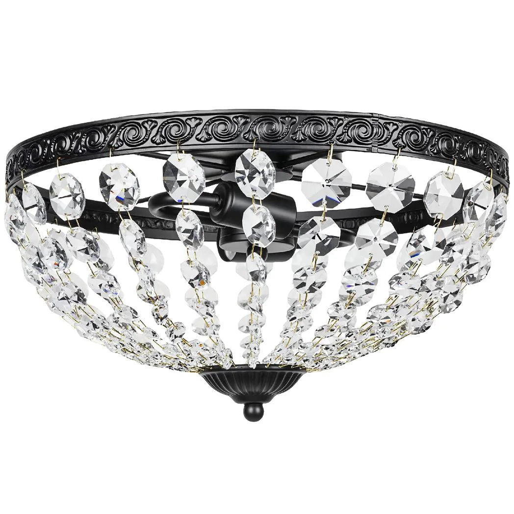 HOMCOM Vintage 2-Light Crystal Chandelier Flush Mount Ceiling Light with 168 Octagonal Beads – Black