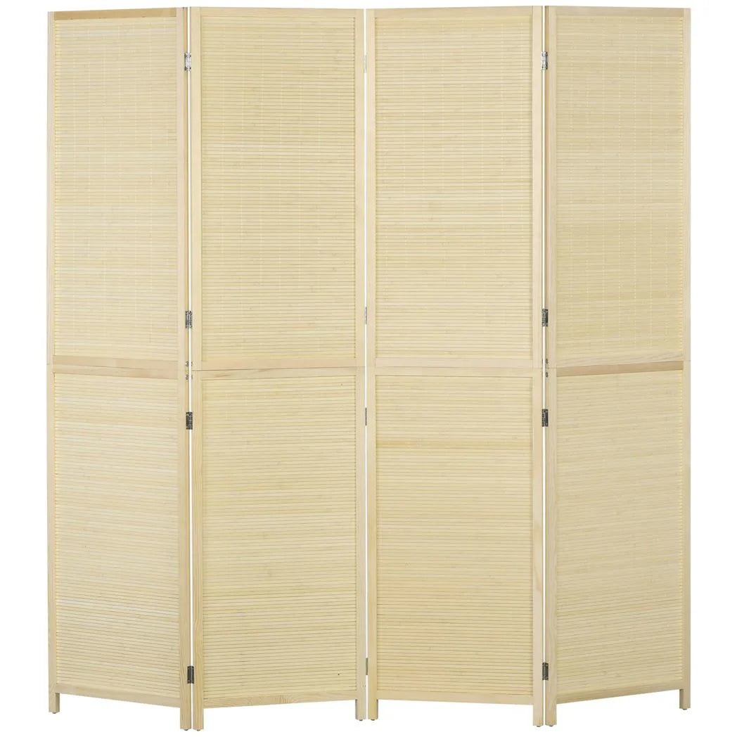 HOMCOM 4-Panel Bamboo Rattan Room Divider – Freestanding Folding Privacy Screen, 180 x 180cm, Natural