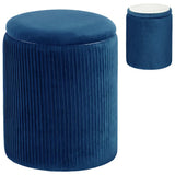 HOMCOM Round Velvet Storage Ottoman with Flip Lid Tabletop, 39.2L – 45 cm Footstool, Blue