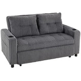 HOMCOM 2 Seater Click Clack Sofa Bed with Pull-Out Design & Cup Holders – Corduroy Upholstery, Charcoal Grey