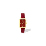 Ravel Ladies Rectangular Gold-Tone Watch with Maroon Faux Leather Strap