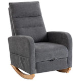 HOMCOM Upholstered Rocking Chair with Retractable Footrest and High Back – Living Room Rocker, Grey