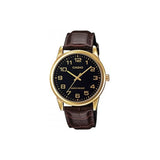Casio Men's Analogue Watch with Black Dial and Brown Leather Strap, 42mm, MTP-V001GL-1BUDF