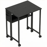 HOMCOM Drop Leaf Writing Desk with Lower Shelf and Wheels – Compact Folding Home Office Table, Black