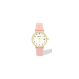 Ravel Ladies Gold-Tone Dated Watch with White Dial and Pink Faux Leather Strap