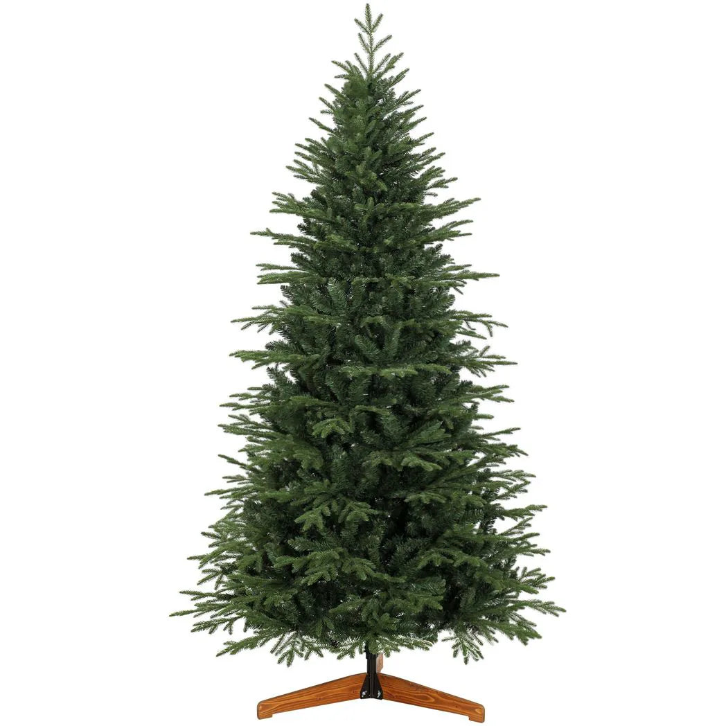 HOMCOM 7ft Hinged Artificial Christmas Tree with 2719 PE and PVC Tips and Solid Pine Wood Stand, Green