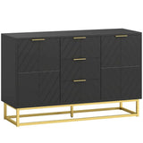 HOMCOM Sideboard with 3 Drawers, 2-Door Cabinet and Adjustable Shelves, Gold-Tone Base, Black