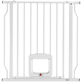 PawHut Adjustable Pet Gate with Four-Way Cat Flap – Pressure Fit Barrier for Doorways, 75-85 cm, White
