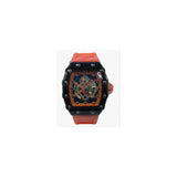 Longbo Gents Quartz Watch with Skeleton Clear Dial & Orange Rubber Strap – Black Fashion Wristwatch