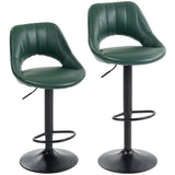 HOMCOM Set of 2 Faux Leather Bar Stools with 360° Swivel & Adjustable Height – Kitchen Stools, Dark Green